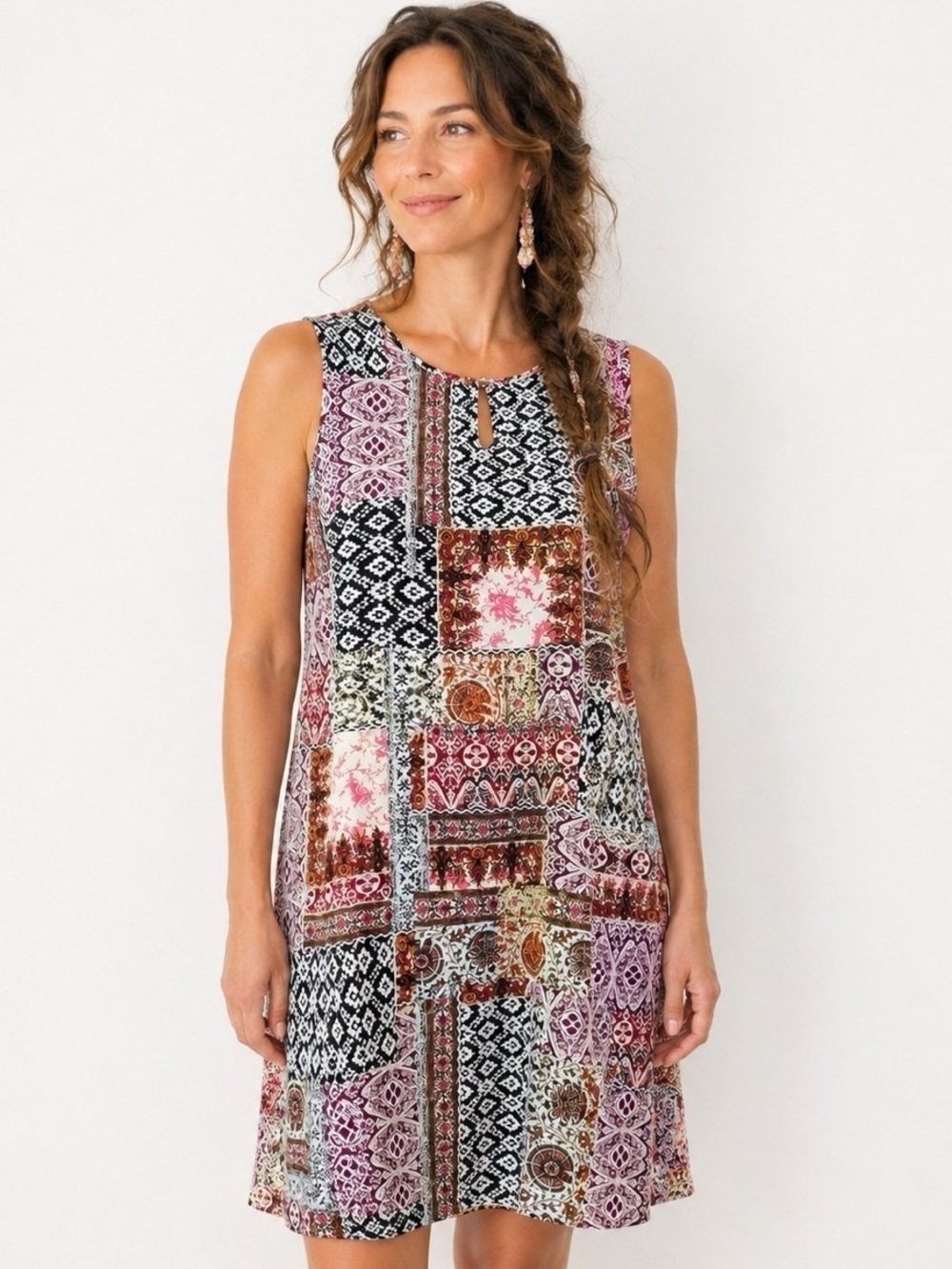 J Jill Rayon Mixed Media Boho Patch Summer Dress Small